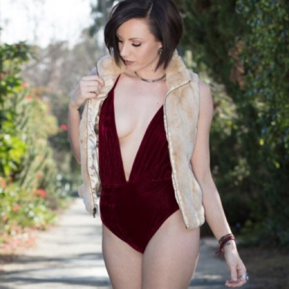 Deep V Neck Velvet Bodysuit